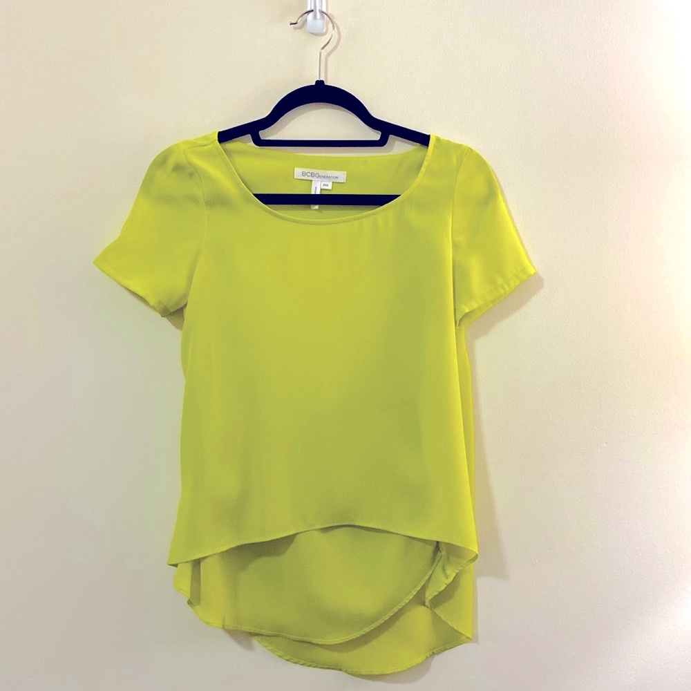 BCBG Generation Short Sleeve High-Low Open Back Top